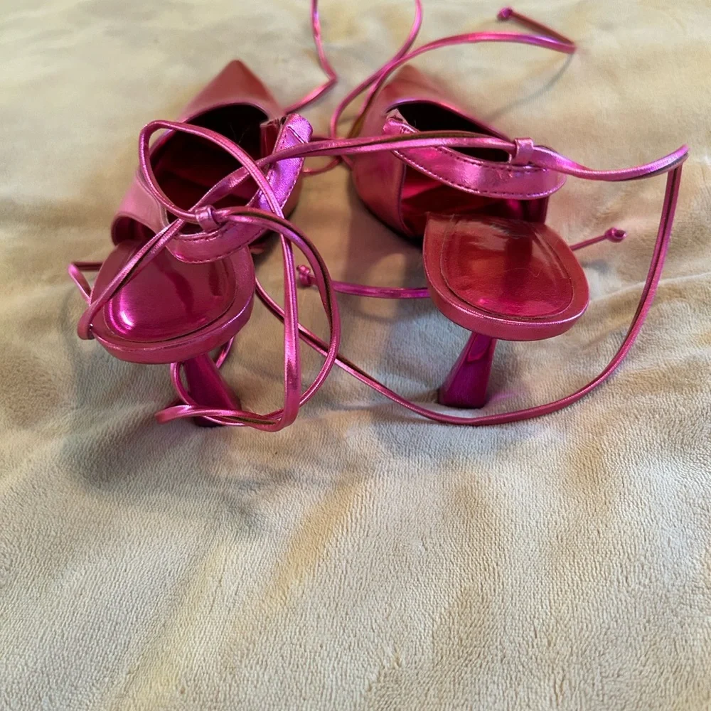 Zara Women's Metallic Pink Heels 39 - Picture 3 of 8